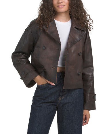 Leather Cropped Trench Coat | TJ Maxx