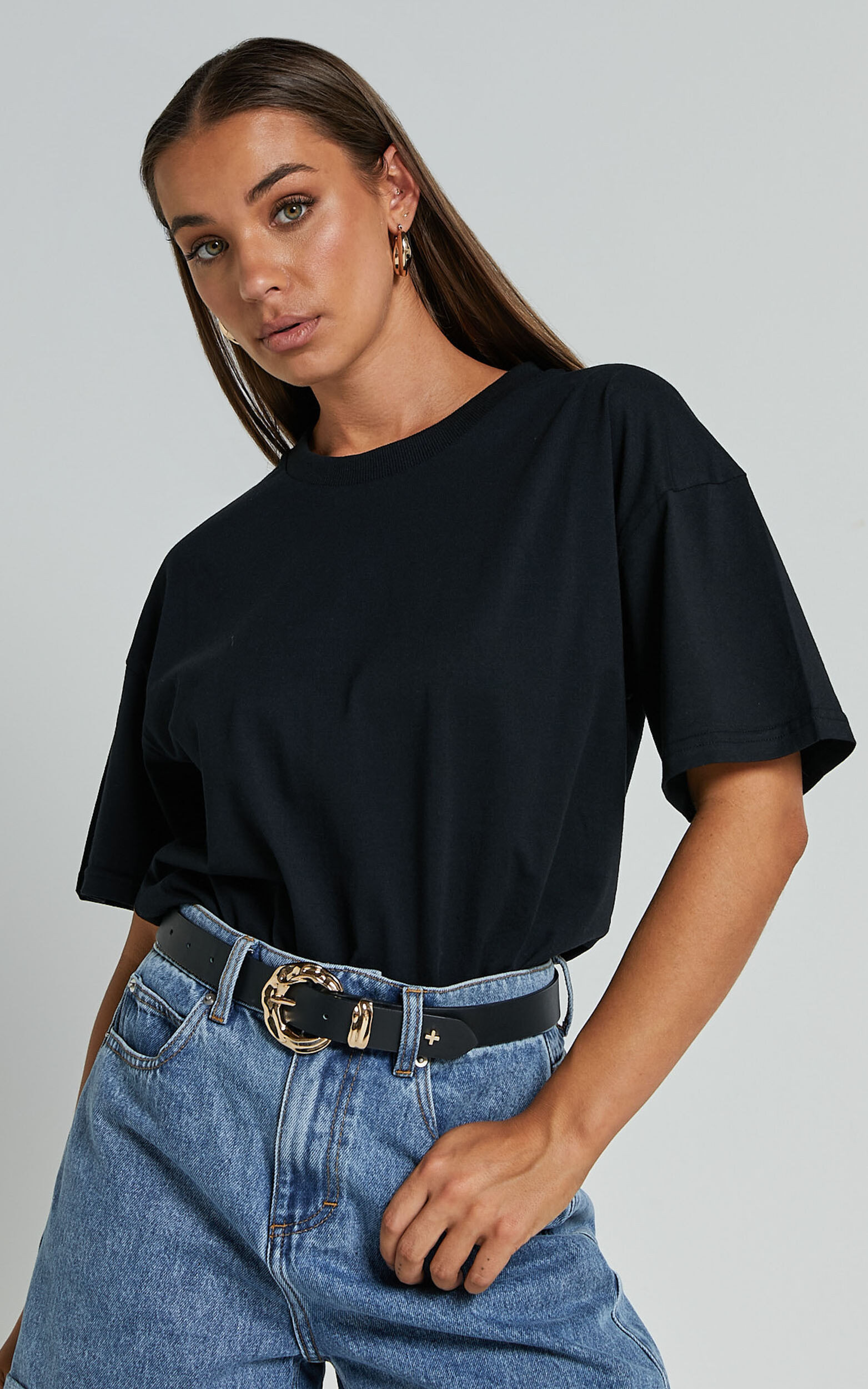 Prizza Top - Longlinge Boyfriend Tee Top in Black | Showpo (US, UK & Europe)
