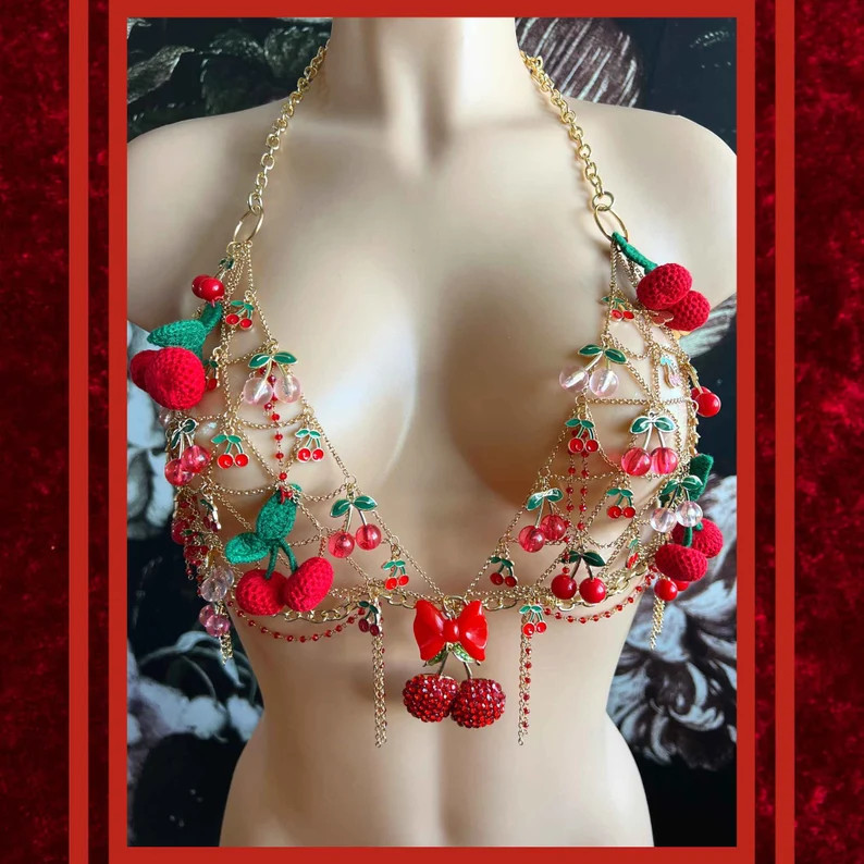Cherry Charm Chain Bra One of a Kind Rave Top EDM Festival - Etsy | Etsy (US)
