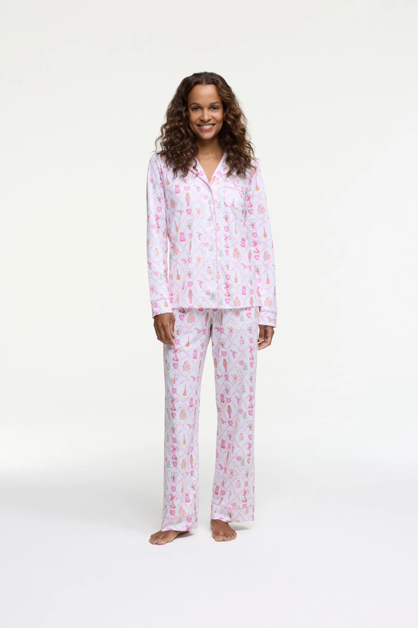 LoveShackFancy x Roller Rabbit Sugarplum Lattice Long Sleeve Polo Pajamas | LoveShackFancy