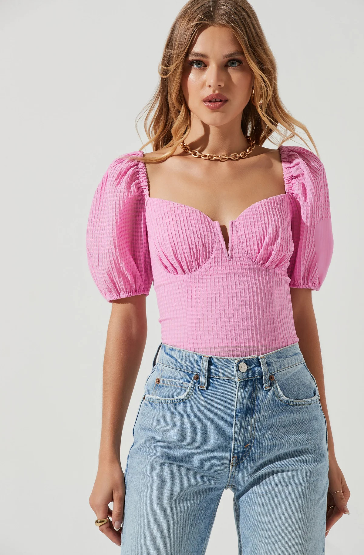 Daydreamer Sweetheart Seersucker Puff Sleeve Top | ASTR The Label (US)