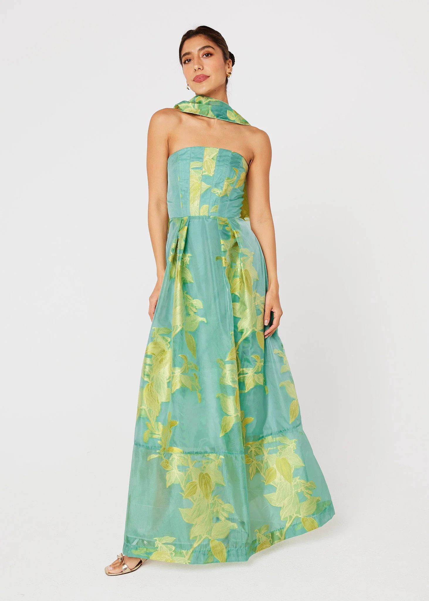 Catherine Gown Teal Leaf Organza | Abbey Glass
