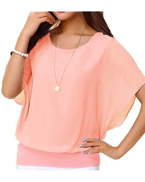 VIISHOW Women's Summer Loose Casual Short Sleeve Chiffon Top T-Shirt Blouse | Amazon (US)
