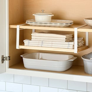 The Container Store&reg; Narrow Pine & Steel Undershelf Basket Natural/White | The Container Store