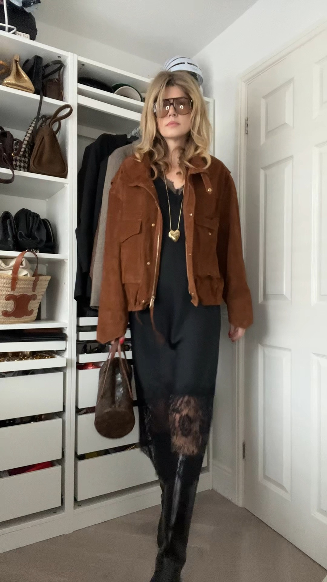 Slip dress, sezane boots, Louis Vuitton bag, suede jacket, Allsaints jacket 

#LTKstyletip #LTKwinter #LTKuk