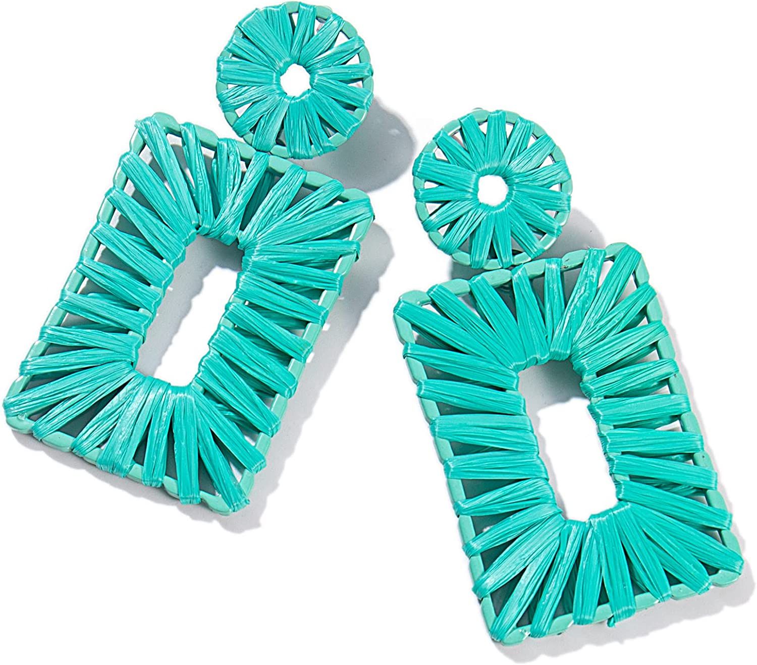 Statement Raffia Earrings Boho Drop Earrings Geometric Dangle Earrings for Women Handmade Straw E... | Amazon (US)