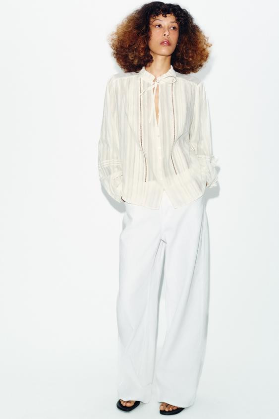 ROMANTIC LACE INSERT BLOUSE | Zara US