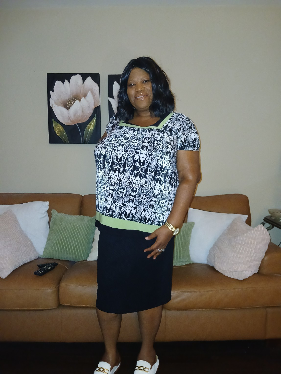 Pretty multi colored blouse with black skirt. This top is an 1X and the black straight skirt is on a 1X. This is a style Inspo. I will list similar styles. #ad

#LTKootd #LTKPlusSize #LTKOver40
