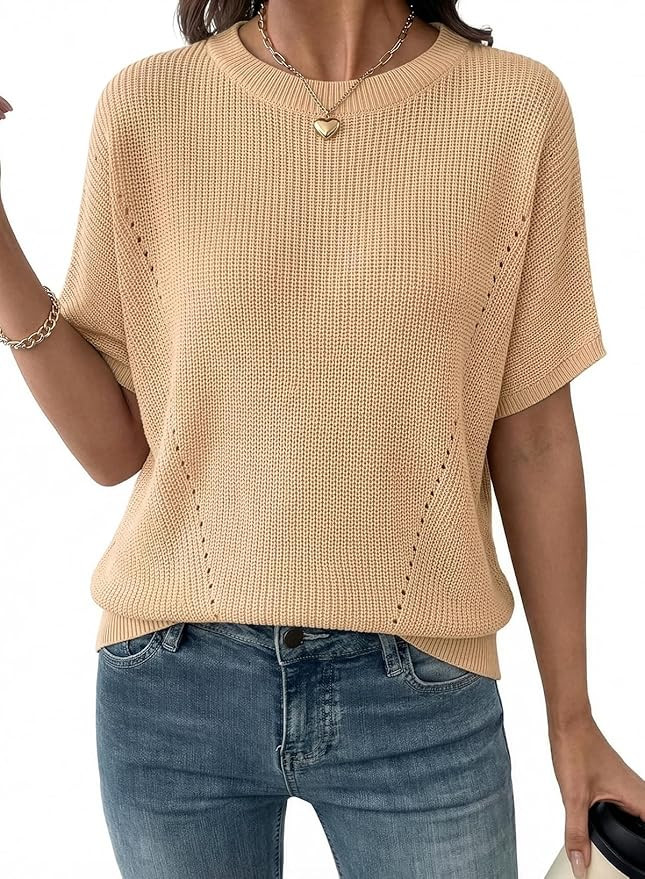 Dokotoo Womens Short Sleeve Sweaters 2026 Summer Lightweight V Neck Pullover Tops Dressy Business... | Amazon (US)