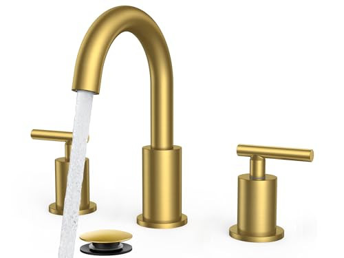 FORIOUS Brushed Gold Bathroom Faucet 3 Hole, 2 Handle 8 Inch Widespread Gold Sink Faucet Bathroom Vanity with 360 Degree Swivel Spout, with Pop Up Drain and cUPC Supply Line, for 6 to 12 in Sink | Amazon (US)
