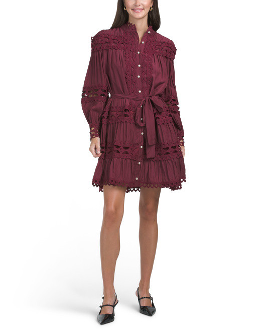 Long Sleeve Crochet Trim Mini Dress | TJ Maxx