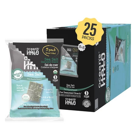 Ocean's Halo Organic Sea Salt Seaweed Snack, 25 Pack Crispy Nori Case | Walmart (US)