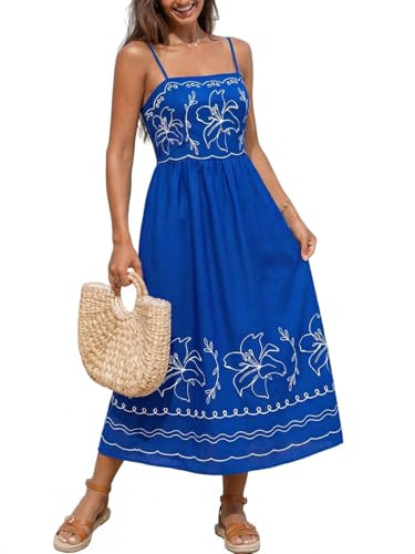 CUPSHE Women's Summer Dresses Floral Square Neck Spaghetti Straps Sleeveless Smocked Midi Dress B... | Amazon (US)