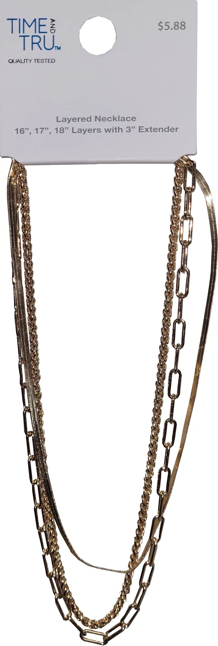 Time and Tru Women's Imitaton Gold Layereing Necklace. Layers Are 16", 17", and 18". - Walmart.co... | Walmart (US)