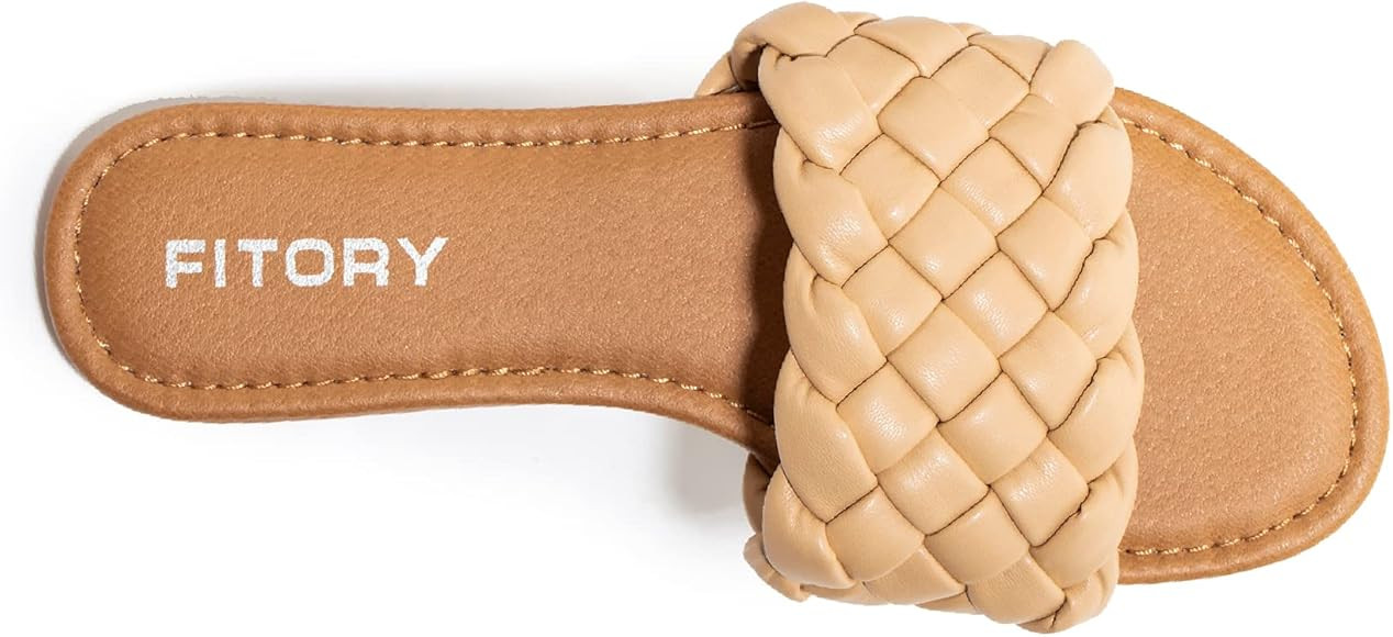 FITORY Womens Flat Sandals Fashion Round Open Toe Slip On Slides with Braided Strap Slippers for ... | Amazon (US)