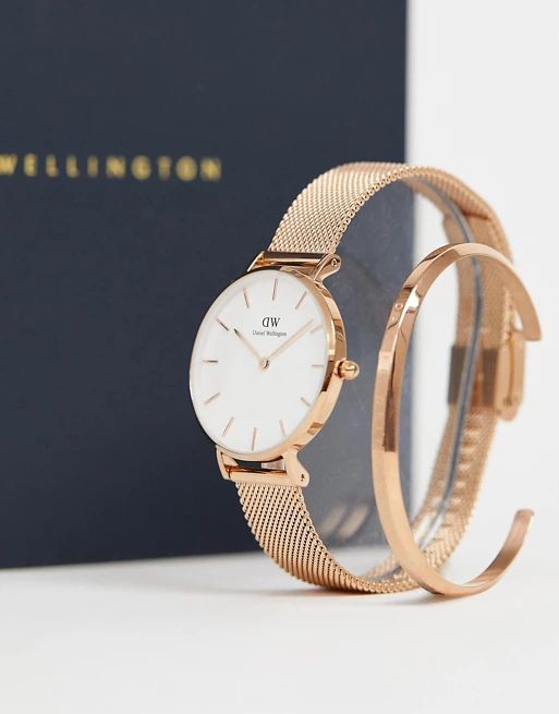 Daniel Wellington Classic Melrose mesh watch and bracelet gift set in gold | ASOS DK