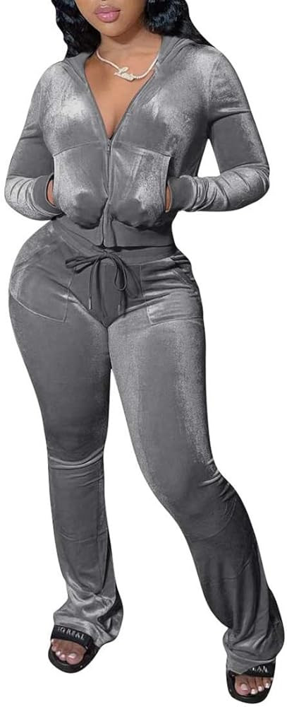 Yeshire Womens 2 Piece Outfits Velvet Sweatsuits Zip-up Hoodie Jacket Casual Jogging Set Tracksui... | Amazon (US)