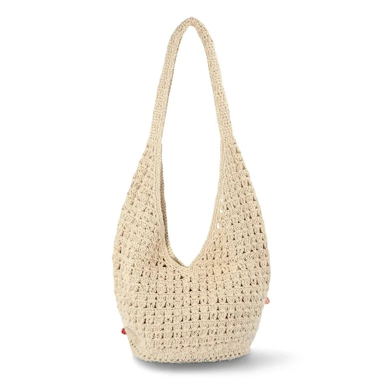 No Boundaries Festival Crochet Hobo Bag, Natural Beaded Fruit, Women's - Walmart.com | Walmart (US)