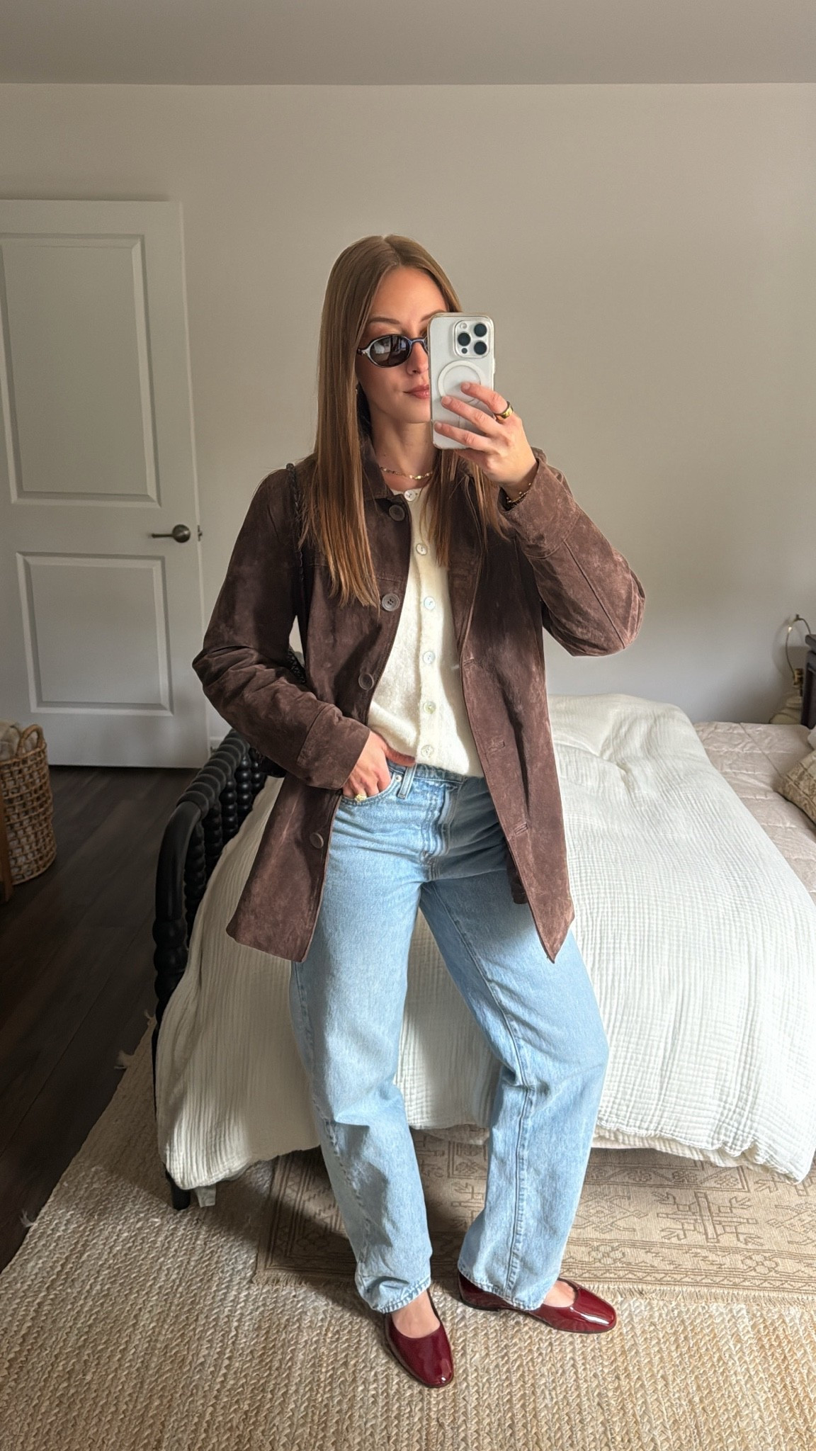 9/30/26 Casual Fall Outfit + Red Flats ❤️

An easy fall outfit with a little pop of red ❤️ Styling my Steve Madden red ballet flats with Amazon Levi’s baggy jeans + an older chocolate brown suede BDG blazer.
Finished with my Amazon sunglasses + older Loeffler Randall bag. Love mixing chocolate brown + red for fall — such an easy way to make everyday basics feel a little more fun 🍂 Linking everything I can here!

#LTKootd #LTKgrwm #LTKSeasonal