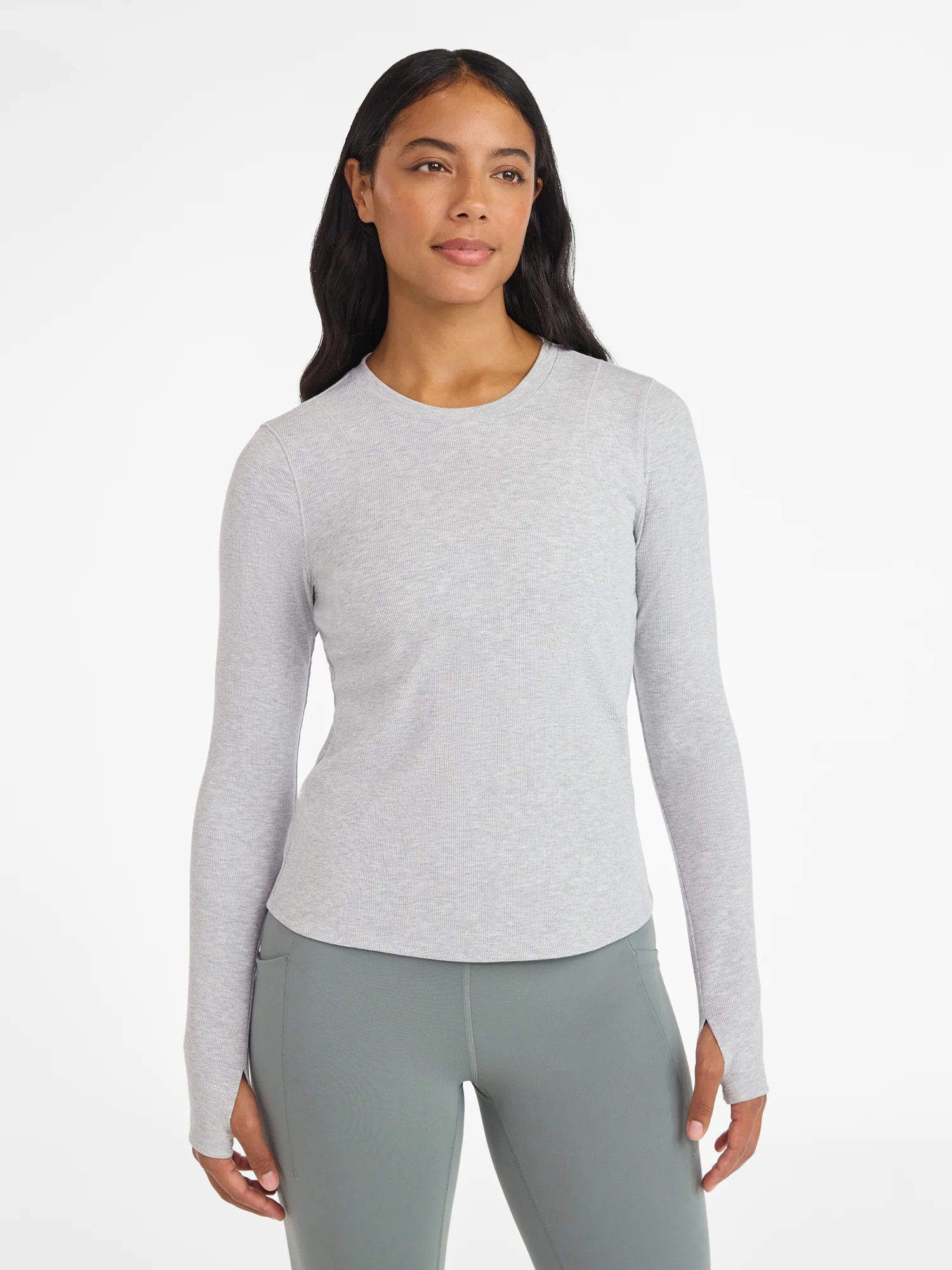 Avia Women's and Women's Plus Rib Seamed Long Sleeve Tee, Sizes XS-4X | Walmart (US)