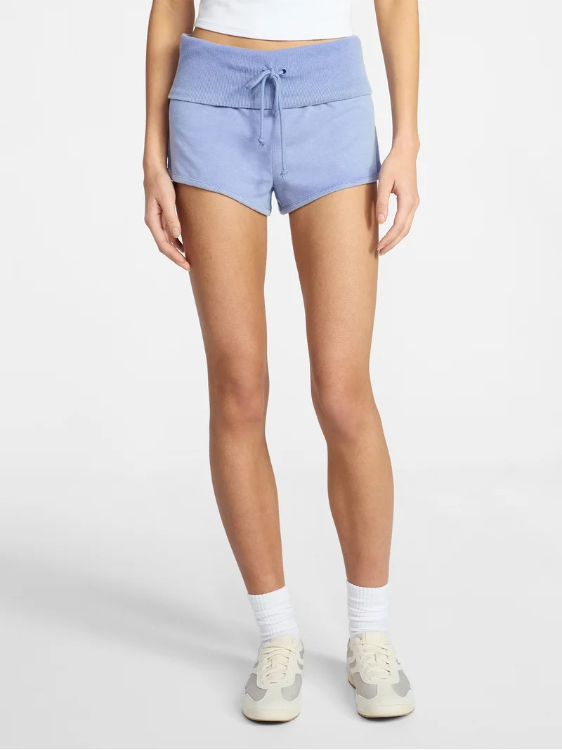 No Boundaries Jersey Ribbed Waistband Foldover Shorts, 1.5'' Inseam, Women's XXS-XXL | Walmart (US)