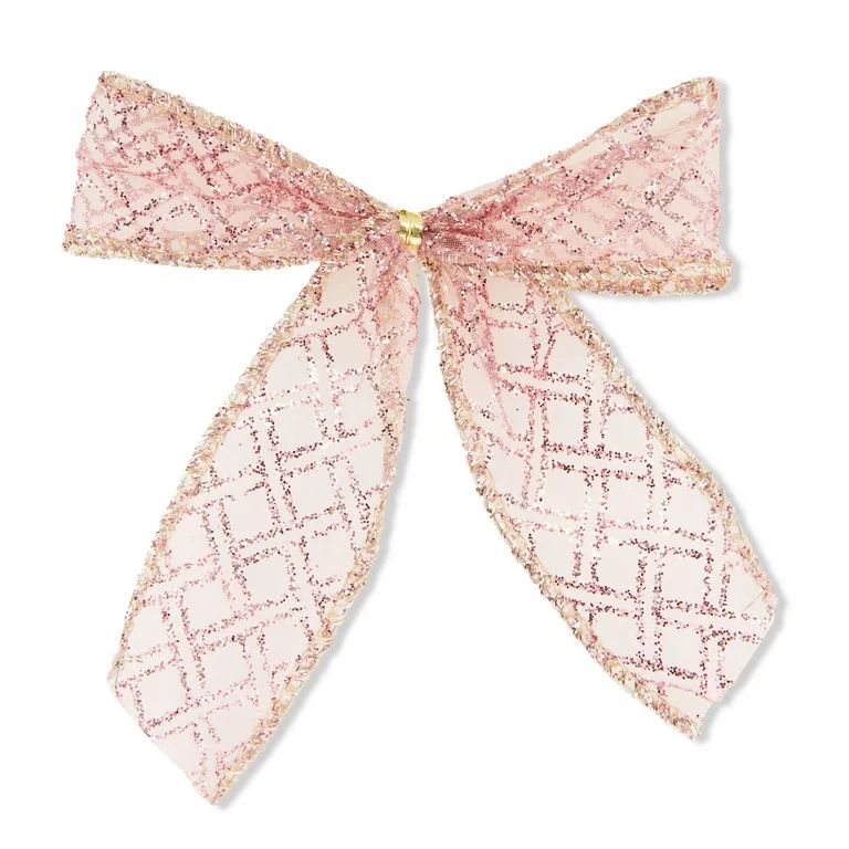 Sheer Pink and Gold Glitter Plaid Bows, 10 Count, by Holiday Time - Walmart.com | Walmart (US)