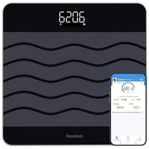 Homebuds 660lb Scale for Body Weight, Precision 0.1lb by Our Professional Scale Factory Since 2001, Smart Digital Weight Scale BMI Via APP, 8mm Non Slip Tempered Glass 12.4 * 12.4in, LED, Black | Amazon (US)