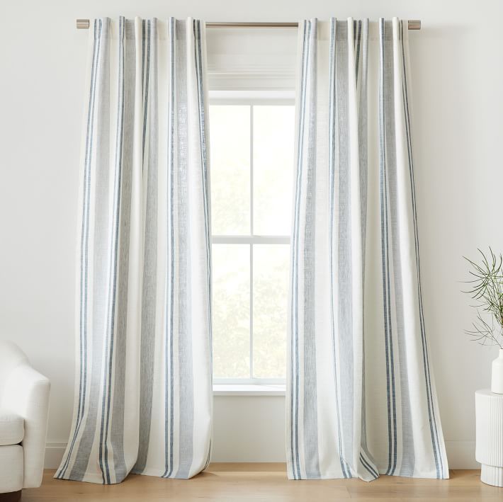 Textured Luxe Stripe Linen Curtain - Arctic Blue | West Elm (US)