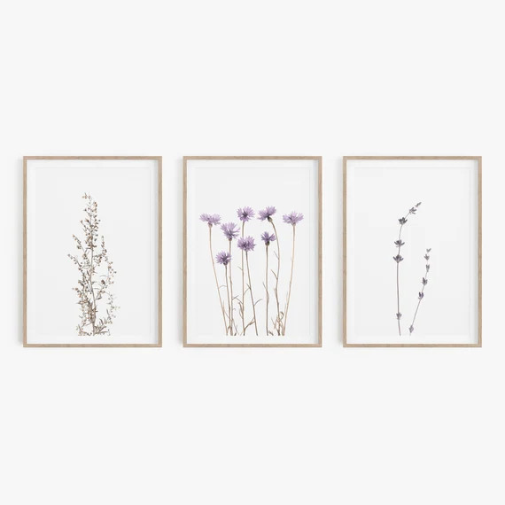 Botanical Prints Set Of 3 Wall Art Lavender Print Floral | Etsy | Etsy (US)