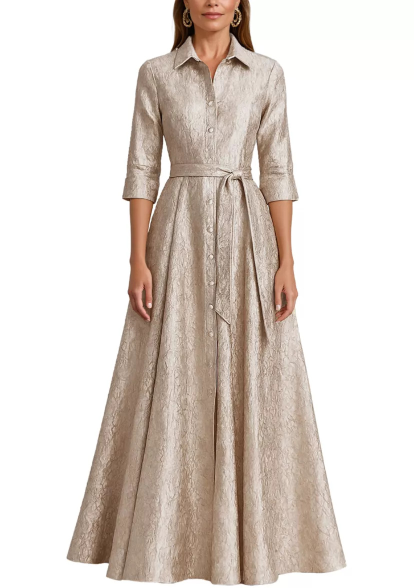 Women's 3/4 Sleeve Jacquard Shirtdress Gown | Belk