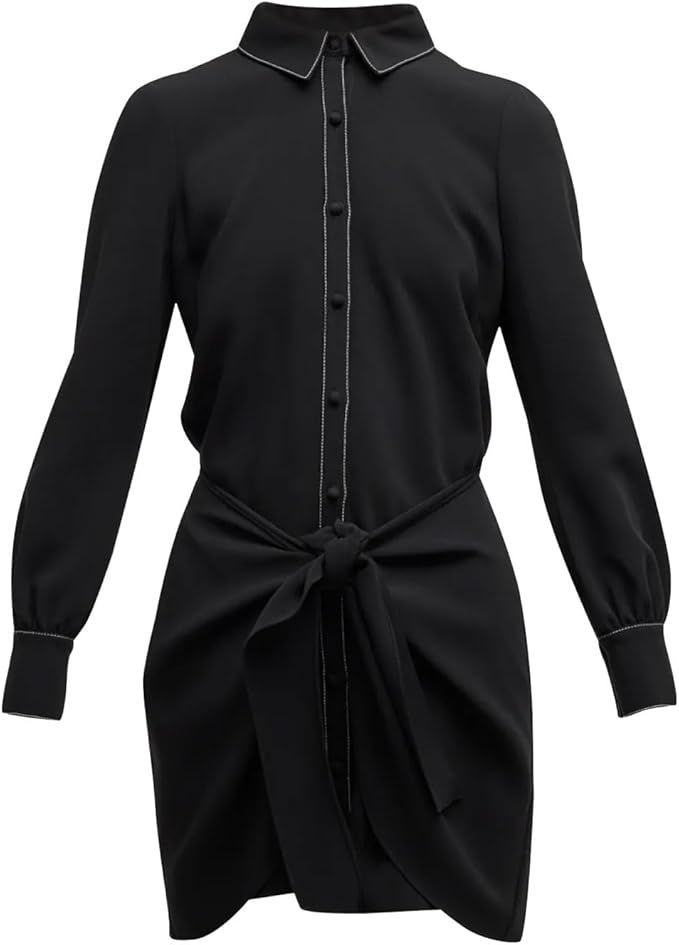 Cinq A Sept Gaby Tie-Waist Topstitched Solid Black Crepe Mini Dress | Amazon (US)
