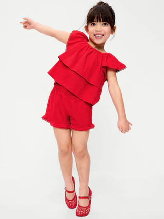 Short-Sleeve Ruffled Linen-Blend Top and Shorts Set for Toddler Girls | Old Navy (US)