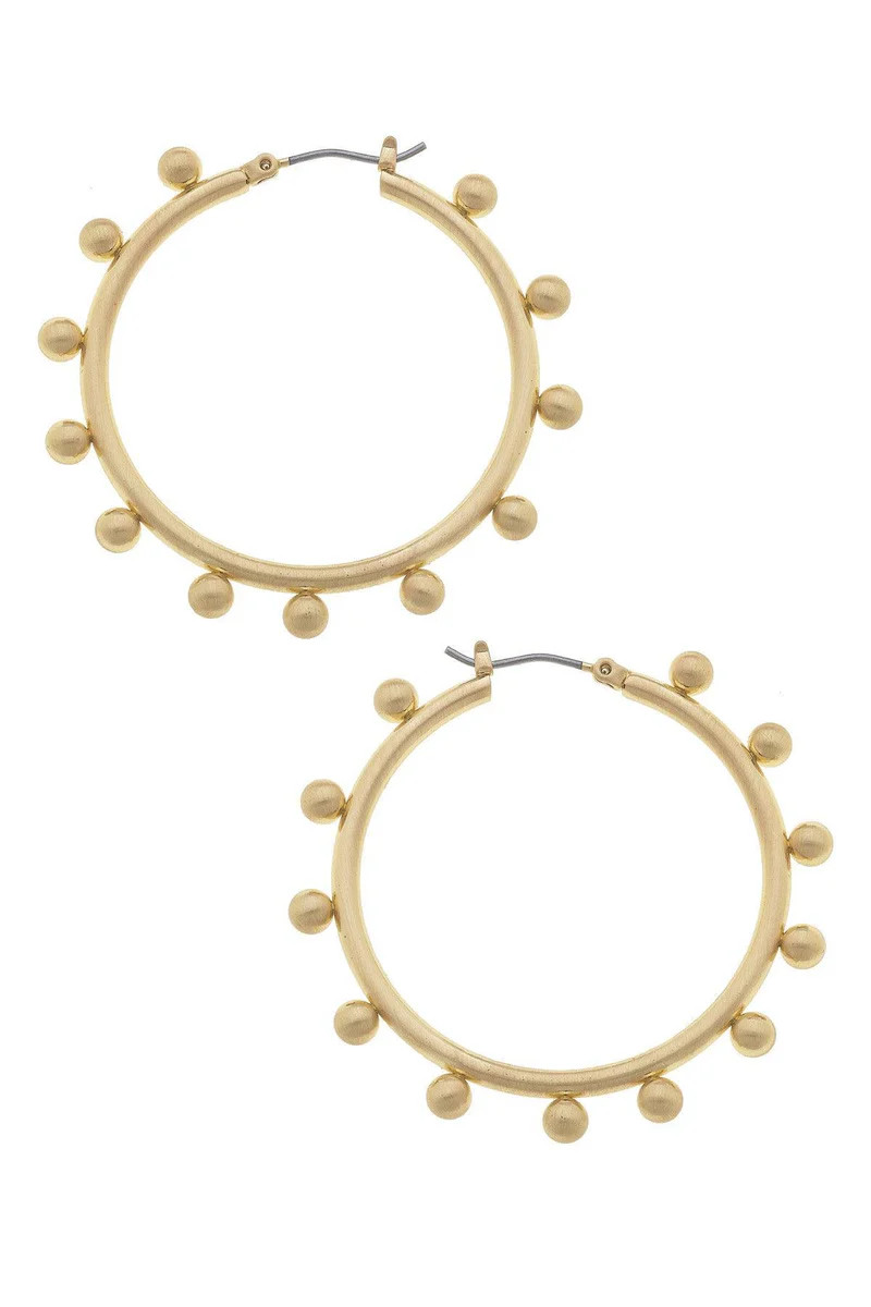 Katie Studded Metal Statement Hoop Earrings in Satin Gold | CANVAS