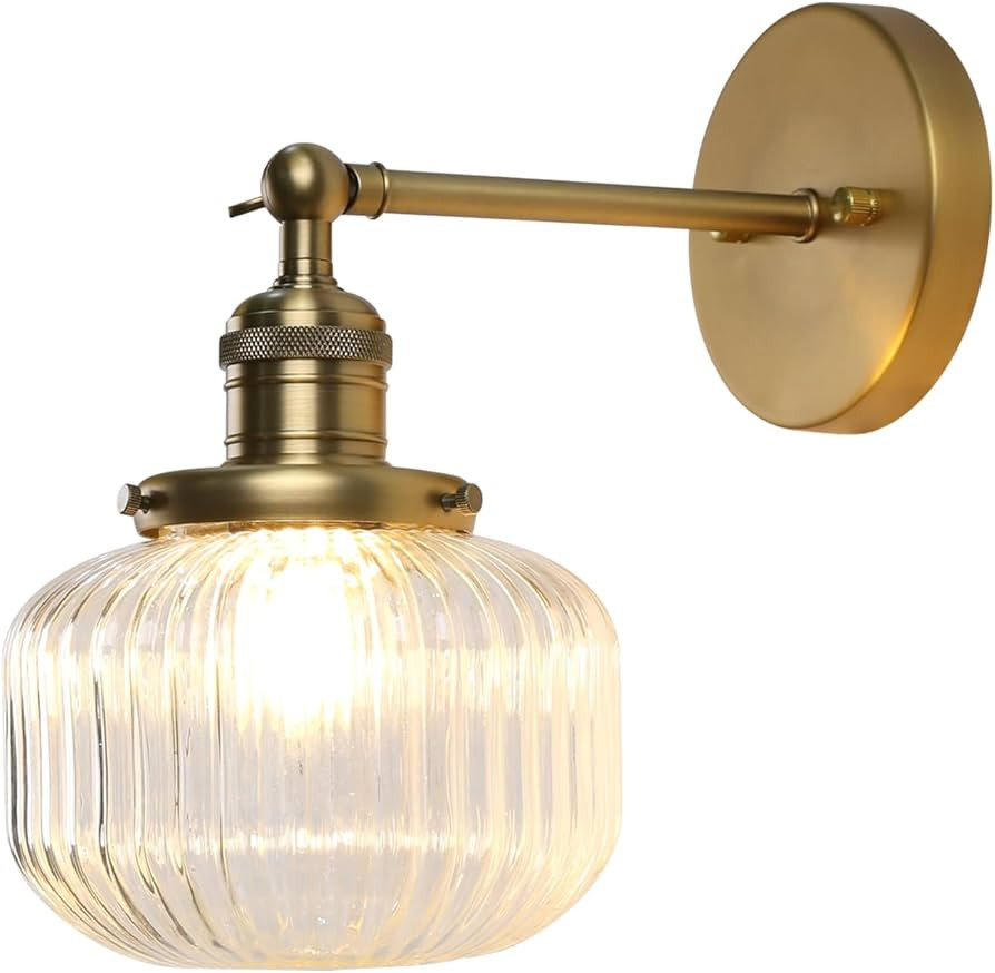 Permo 1-Light Industrial Wall Sconce Striped Glass Lampshade Wall Lamp Bathroom Vanity Mirror Lig... | Amazon (CA)