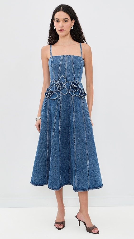 Eryn Denim Midi Dress with 3D Roses | Shopbop