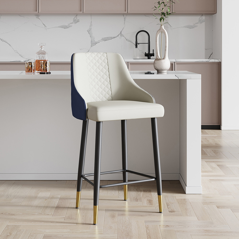 4-Piece Blue Counter Stool Bar Stool with Footrest Upholstered PU Leather High Back | Homary