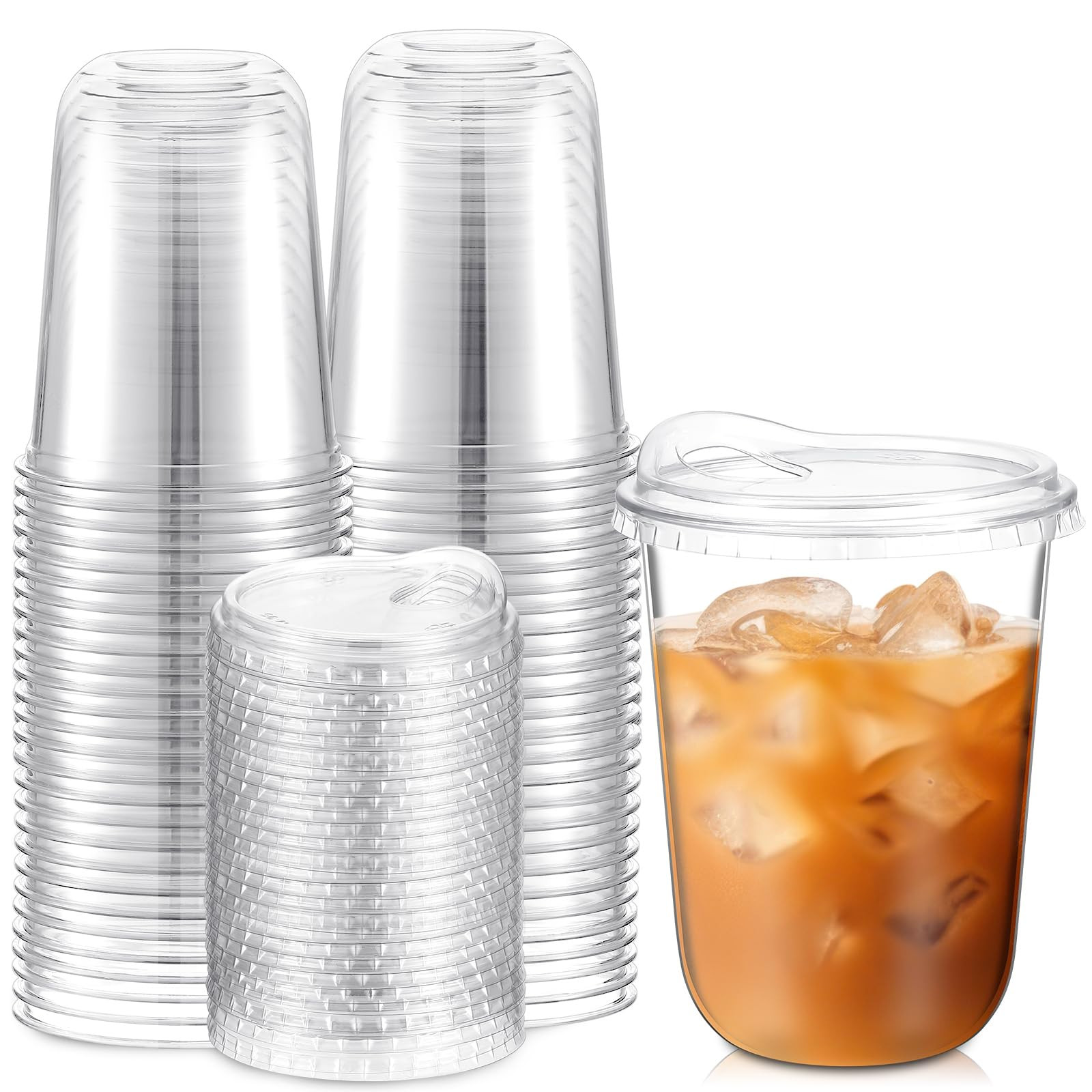 Baderke Clear Plastic Cups with Strawless Sip Lids Disposable Round Bottom Togo Cups for Coffee S... | Amazon (US)
