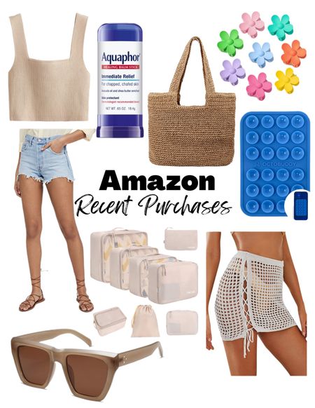 Amazon recent purchases
Spring
Beach wear
Claw clips
Packing cubes
Sunglasses
Swim coverup 
Beach bag
Levi’s 501 denim shorts 

#LTKitbag #LTKshoecrush #LTKswim