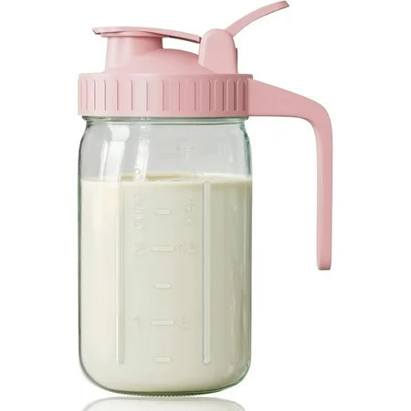 Breast Milk Pitcher 32oz Mason Jar with Wide Mouth and Handle-Pink Glass Pitcher with Flip Cap Lid and Pour Spout Airtight Seal for Cold Beverages | Walmart (US)