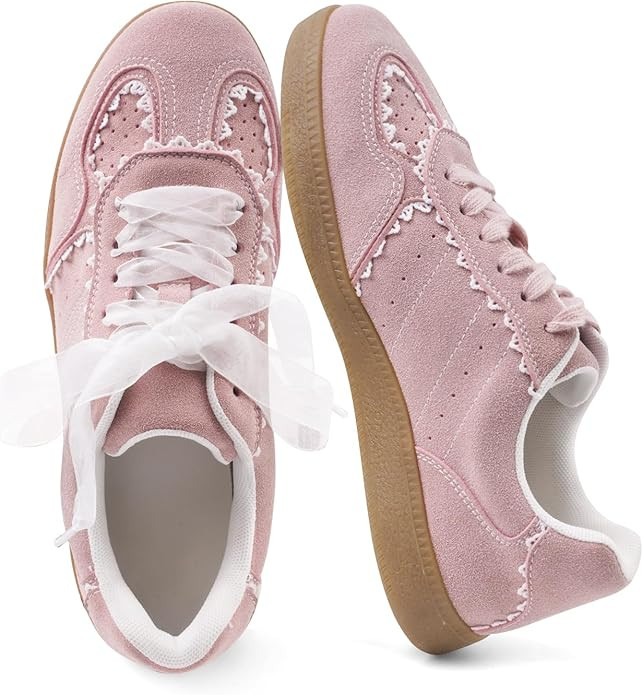 Women's Lace Detail Lace-Up Casual Sneakers - Elegant Ribbon Ribbon Lace Walking Shoes Non-Slip S... | Amazon (US)