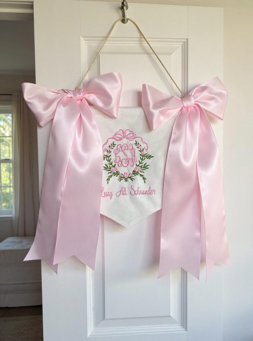 Custom Embroidered Baby Banner: Floral Monogram, Nursery Decor - Etsy | Etsy (US)