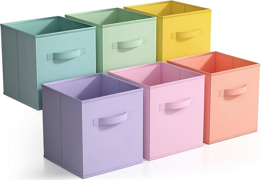 Sorbus 11 Inch Fabric Storage Cubes - Sturdy Collapsible Storage Bins & Handle - 6 Foldable Baske... | Amazon (US)