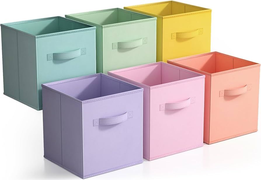 Sorbus 11 Inch Fabric Storage Cubes - Sturdy Collapsible Storage Bins & Handle - 6 Foldable Baske... | Amazon (US)