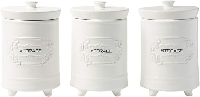 French Design White Ceramic Canister Set for Kitchen - Set of 3 Decorative Storage Containers wit... | Amazon (US)