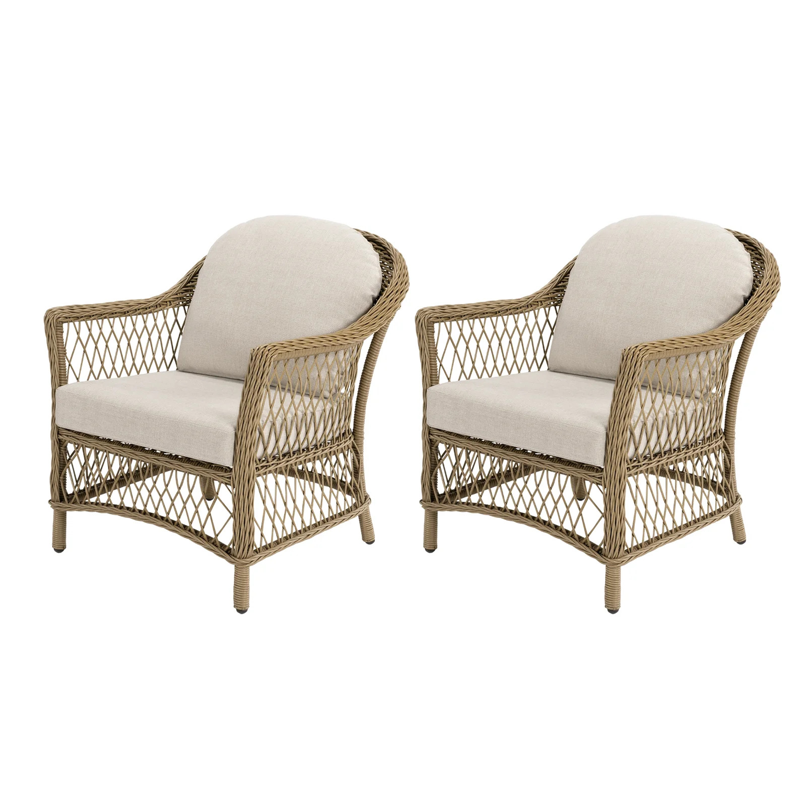 Kyla 2-Pack Wicker Patio Lounge Chairs With Beige Cushions (Set of 2) | Birch Lane