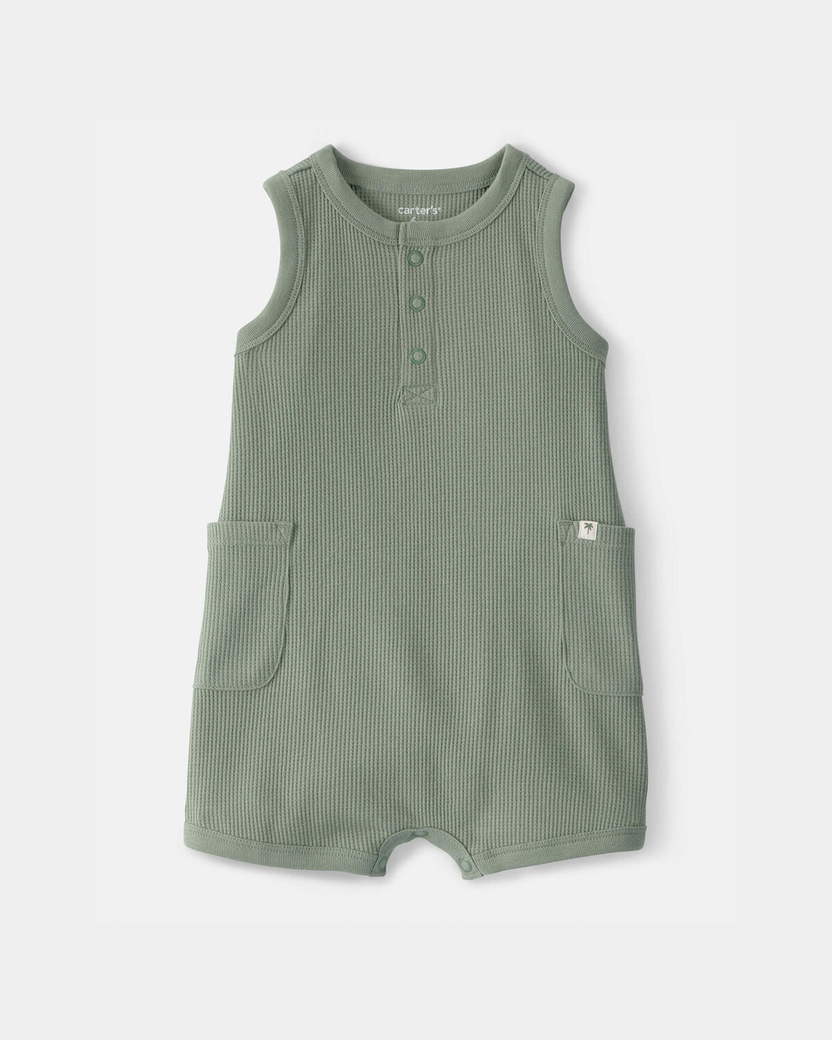 Baby Boy Waffle-Knit Sleeveless Romper - Green | Carter's Inc