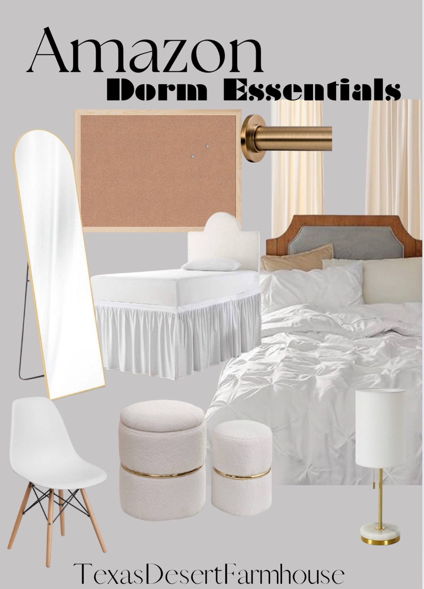 College Dorm Room Essentials

#dorm #dormessentials #dormroom #doorbed #dormbedskirt #curtains #ottoman  #deskchair #dormbedding

Bedsure Twin XL Comforter Set - Extra Long 5 Pieces Dorm Bedding Sets, Pinch Pleat White Bed in a Bag with Comforter, Sheets, Pillowcase & Sham
Sweetcrispy Armless Office Chair Cute Desk Chair, Modern Fabric Home Office Desk Chairs with Wheels Adjustable Swivel Task Computer Vanity Chair for Small Spaces
Flash Furniture Elon Series White Plastic Chair with Wooden Legs
Luvkczc Minimalist Table Lamp Set of 2, Nightstand Lamp for Bedroom Living Room, Modern Pull Chain Bedside Lamp with Marble Base, Fabric Shade, Small Desk Lamp for Home, Office, Reading,Gold
Chanasya Premium Solid Velvet Curtains - Classy and Solid Drapes for Living Room or Bedroom - 52" x 84" - Off White, 2 Panels
Sweetcrispy 59"x16" Arched Full Length Mirror Full Body Floor Mirror Standing Hanging or Leaning Wall Mirror with Stand Aluminum Alloy Thin Frame for Bedroom Cloakroom, Gold
Furniliving 16" Height Round Ottoman Set of 2, Foot Rest Stool, Soft Fuzzy Sherpa Upholstered Ottoman with Storage Gold Stainless Steel Hoop, Storage Stool for Living Room, Bedroom (White)
U Brands Cork Bulletin Board, 17 x 23 Inches, Light Birch Wood Frame (265U00-01)


#LTKStyleTip #LTKU #LTKBacktoSchool