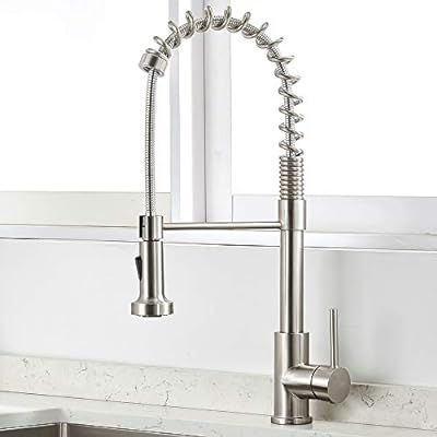 VAPSINT Commercial Brushed Nickel Solid Stainless Steel Pulldown High-Arc Kitchen Faucet, Kitchen... | Amazon (US)