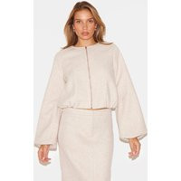 Beige Heavy Brushed Bomber Jacket | PrettyLittleThing US