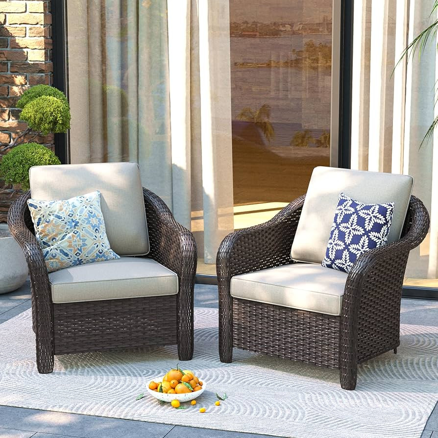 Patio PE Rattan Chairs Set of 2, All-Weather & Steel Frame Outdoor Conversation Furniture Set wit... | Amazon (US)